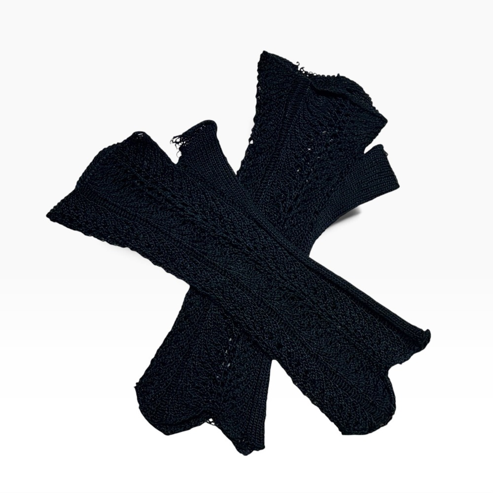 Black Crochet Fingerless Gloves Pointelle Knit Arm Warmers Goth Steampunk OS